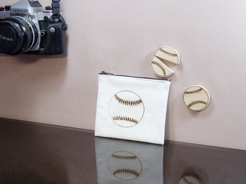 棒球 帆布 烙印 零钱包 实木 烙印 耳机 集线夹 定制 - 皮夹/钱包 - 棉．麻 白色
