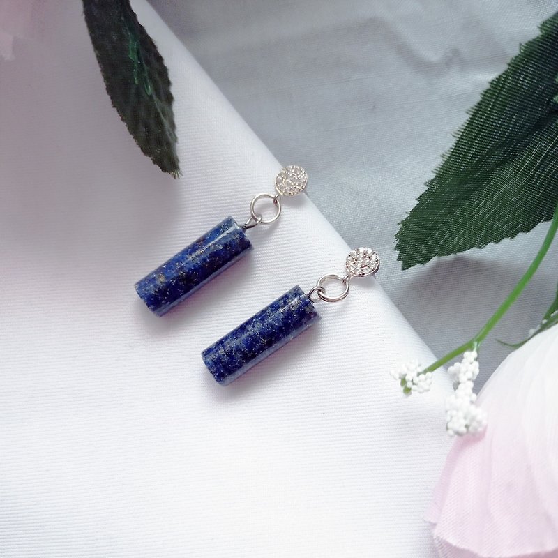 Earring Gift Lapis Lazuli Cylinder .925 Sterling Silver Stud | Blue Earrings |