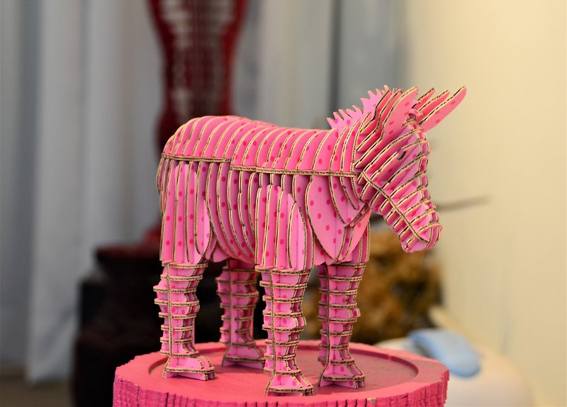 布莱梅城市乐手 - 驴 3D手作DIY居家摆饰 粉红波点 - 摆饰 - 纸 粉红色