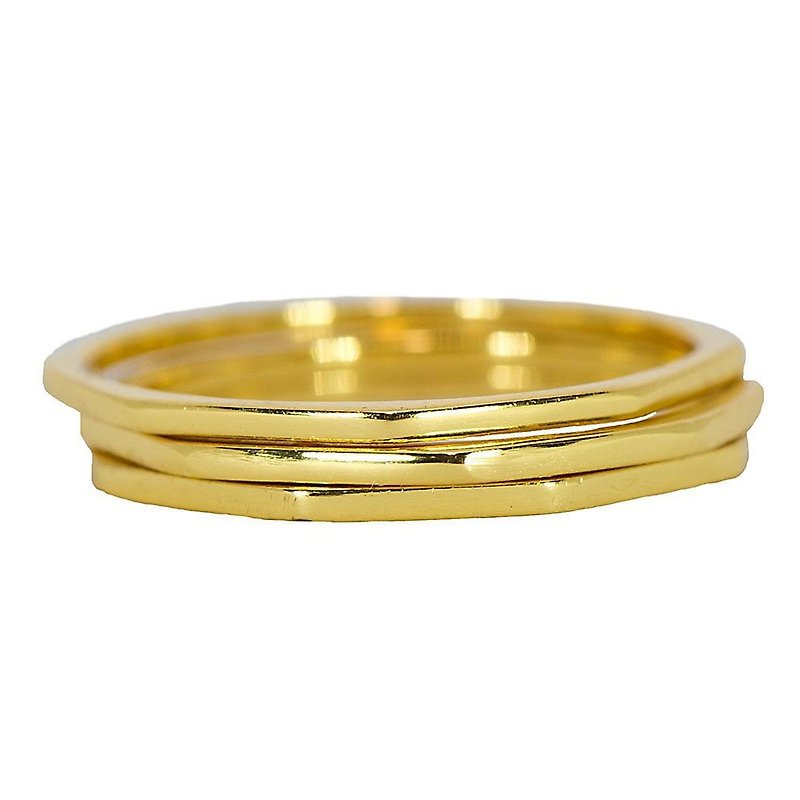 情人节礼盒Pura Vida 美国手工  八角几何造型金色戒指 3件组