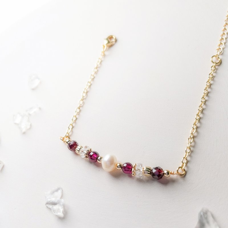 石榴石 紫牙乌 天然淡水珍珠 魅力能量手链 | 轻珠宝 - 手链/手环 - 宝石 红色