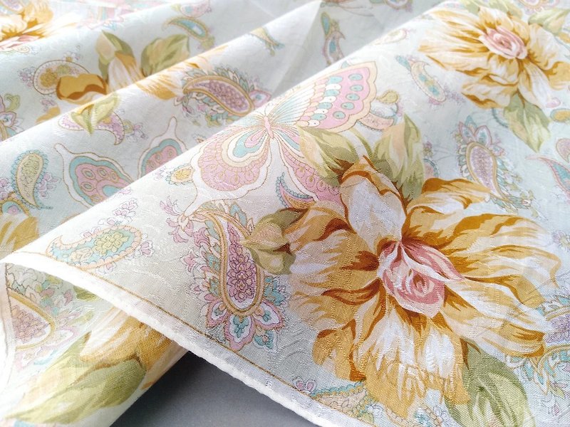 Lancetti Vintage Handkerchief Women Handkerchief Floral 21 x 21 inches - 手帕/方巾 - 棉．麻 橘色