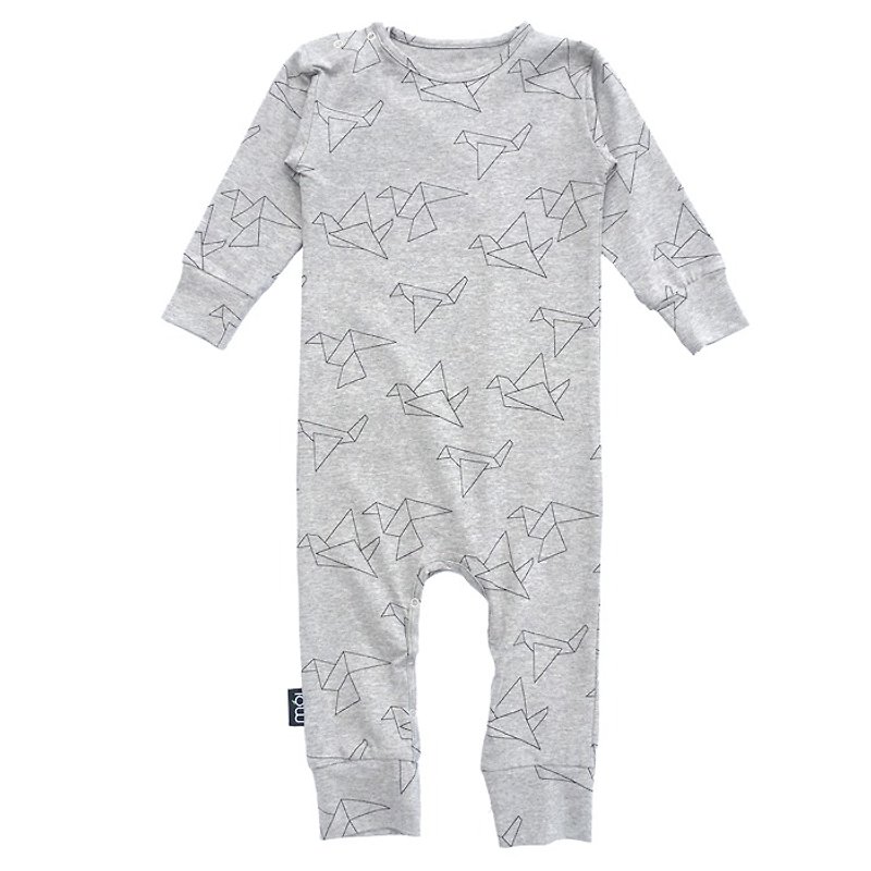 【北欧童装】冰岛有机棉新生儿婴幼儿0至1岁 灰色纸鹤 - 包屁衣/连体衣 - 棉．麻 灰色