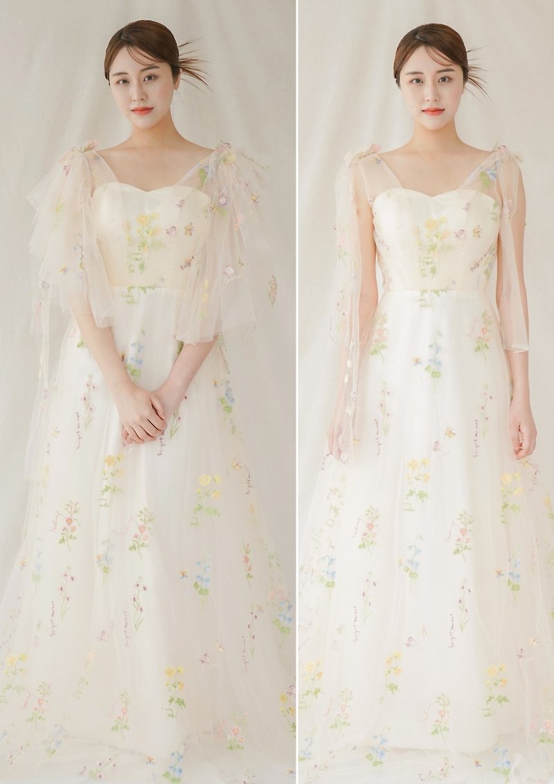 Dahlia Blanc 独家设计 花朵刺绣长婚纱 - 洋装/连衣裙 - 聚酯纤维 多色
