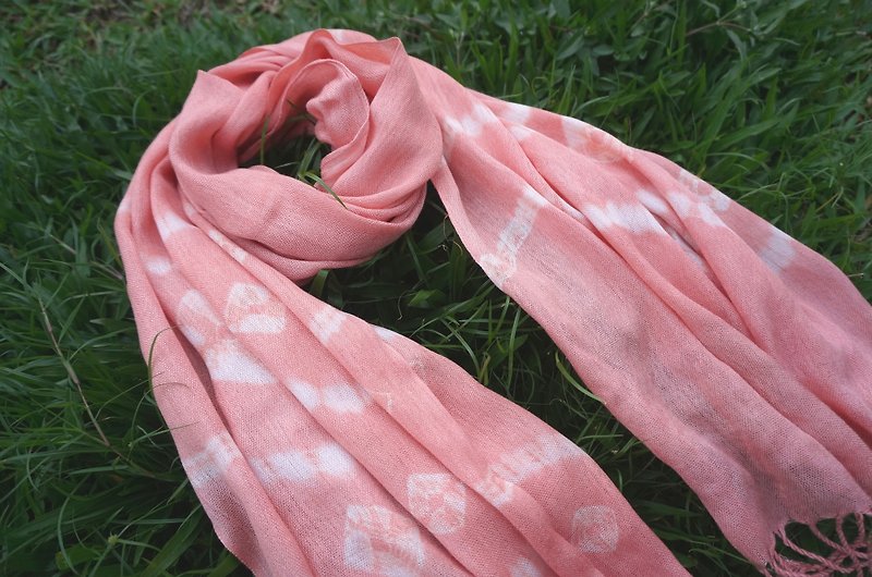 茜草根染粉橘色绞染棉围巾 - 丝巾 - 棉．麻 粉红色