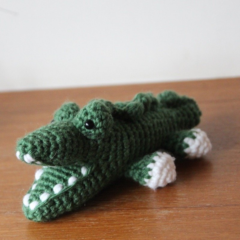 毛线动物 手钩玩偶 深绿色小鳄鱼 - 玩具/玩偶 - 聚酯纤维 绿色