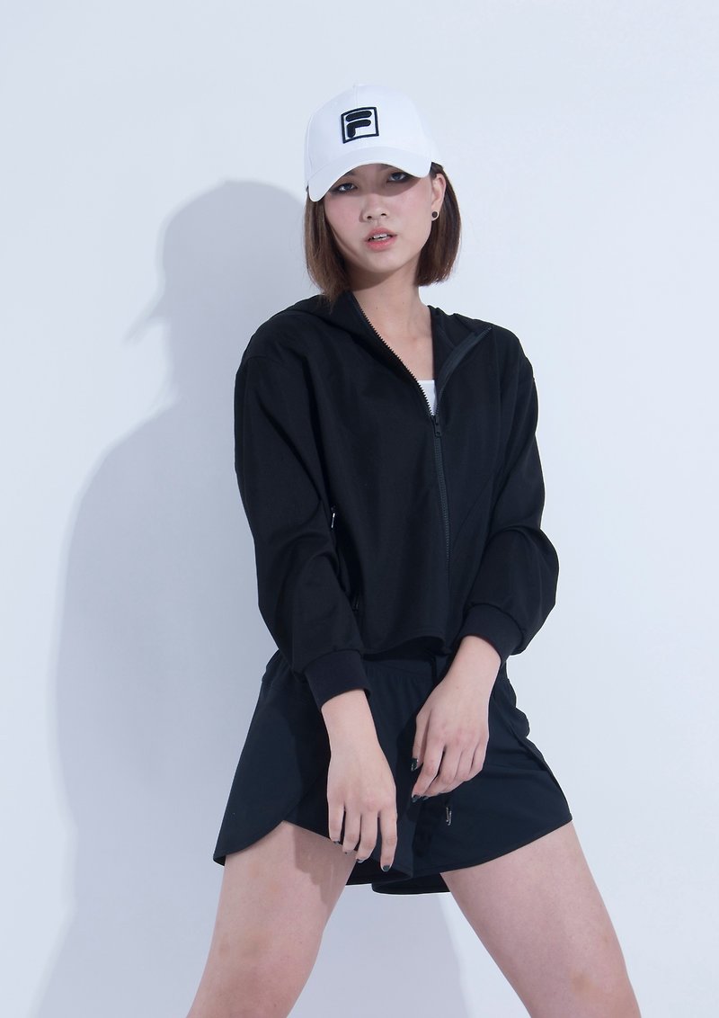 aine ann / 休闲V型剪裁连帽外套 - 黑 - 女装休闲/机能外套 - 聚酯纤维 黑色