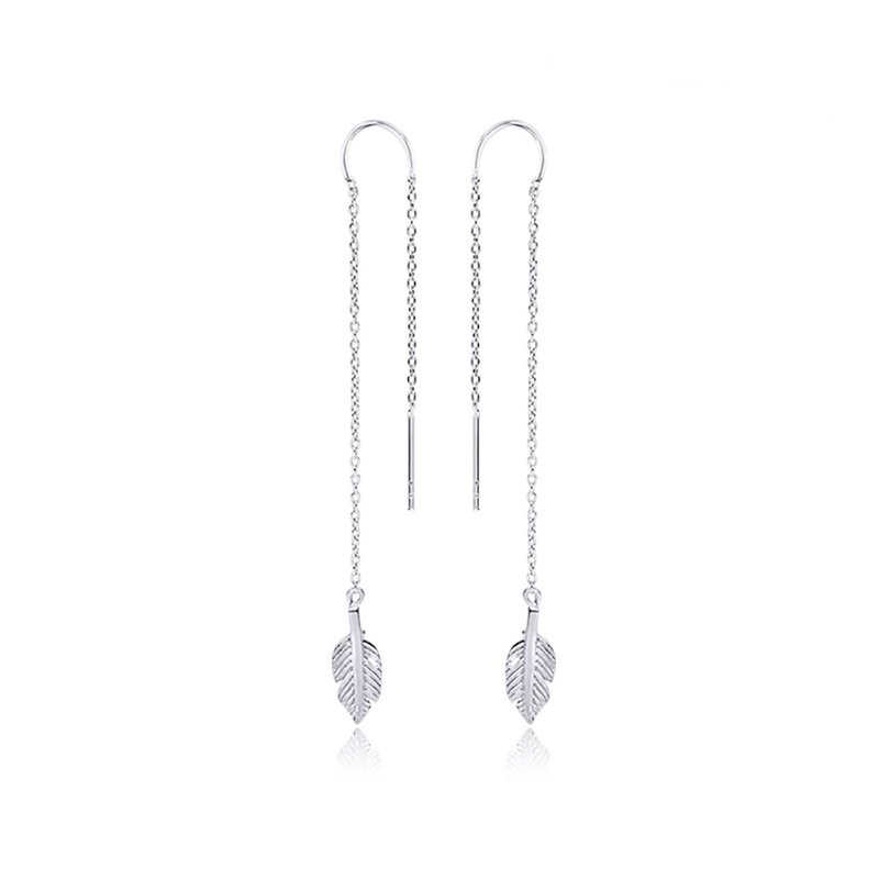 Pure 925 Sterling Silver Boho Feather Threader Drop Earrings for Women - 耳环/耳夹 - 纯银 银色