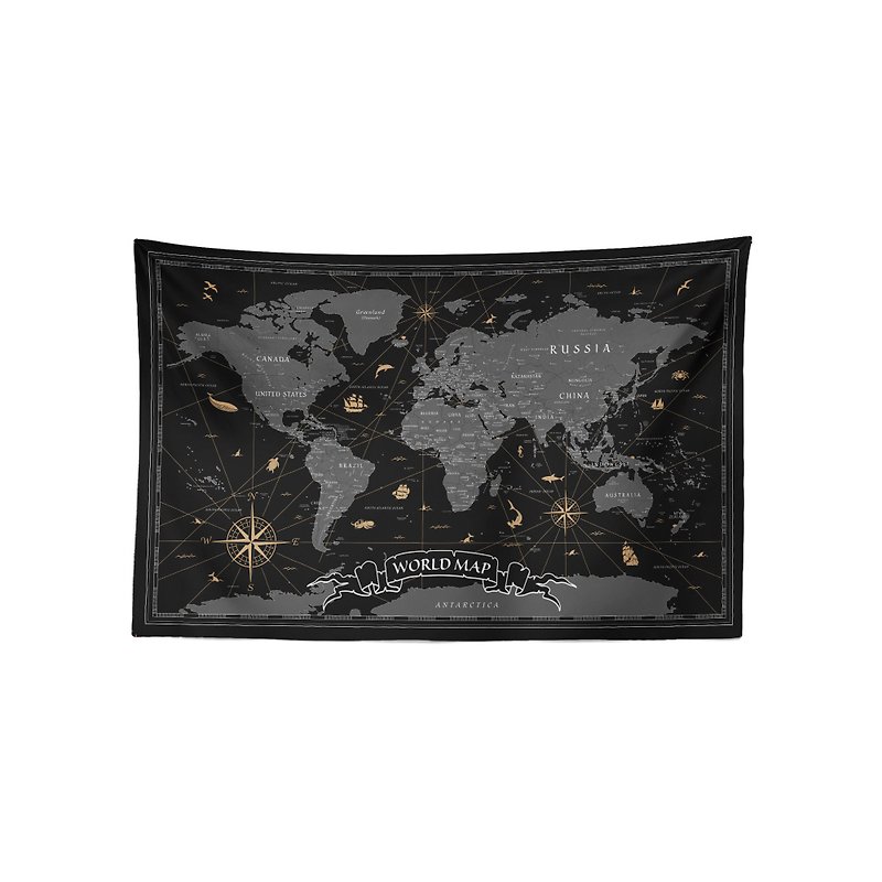 现货 复古 世界 地图 (铜墨配色) 布幔 挂幔 - 海报/装饰画/版画 - 聚酯纤维 黑色