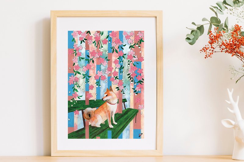日本を感じるA4ポスター -柴と桜- - 海报/装饰画/版画 - 纸 粉红色