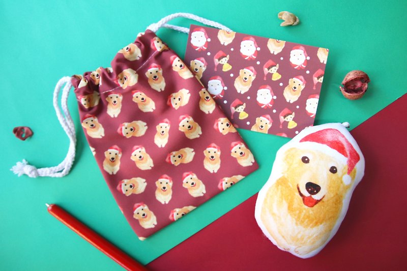 黄金猎犬 圣诞礼品套装 毛绒公仔 拉绳小布袋 明信片 金毛寻回犬 - 其他 - 棉．麻 