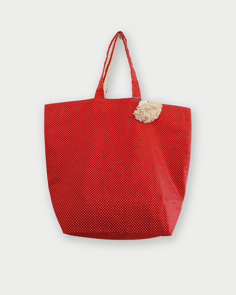 Fabric Bag | Large Market Bag - Polkadot Bag (Red Color) - 手提包/手提袋 - 棉．麻 红色