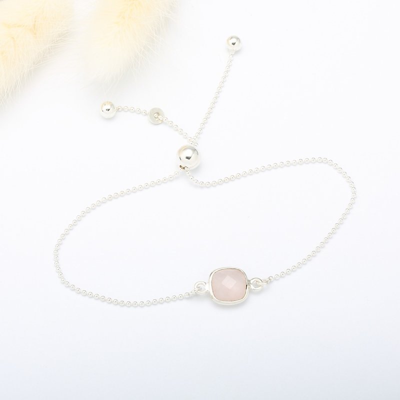 方形 粉晶 rose quartz 纯银 简约 手链 情人节 礼物 - 手链/手环 - 宝石 粉红色