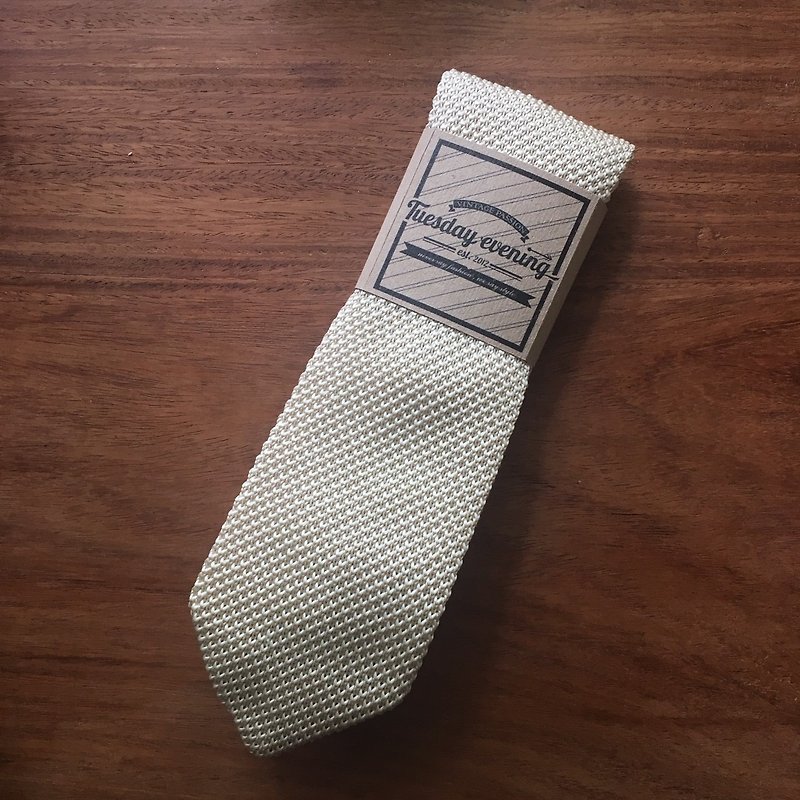 Vanilla White Knitted Tie - 领带/领带夹 - 聚酯纤维 白色