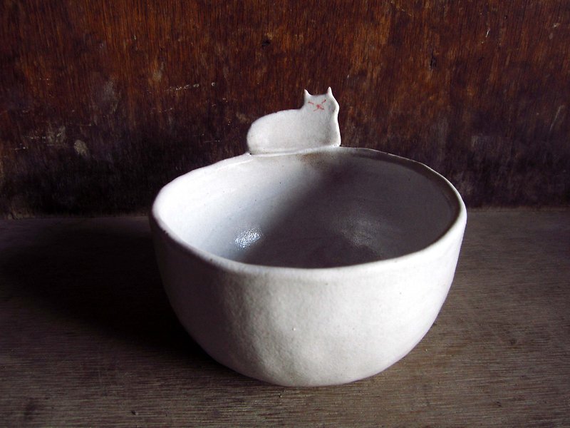 猫咪陪你-手捏单耳碗 - 碗 - 陶 白色