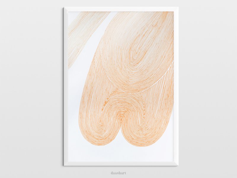 Original abstract beige woman lines wall art Modern poster bedroom wall art - 海报/装饰画/版画 - 纸 黄色