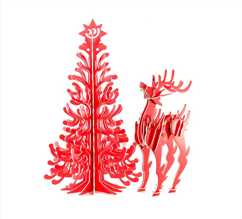 伯利恒的微笑 圣诞树 及 红鹿 3D 手作 DIY 居家 圣诞节 摆饰 - 摆饰 - 纸 红色