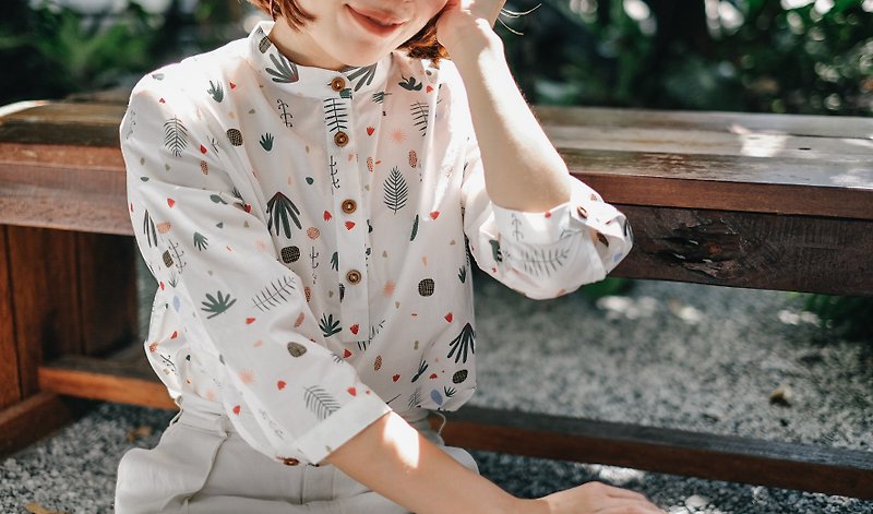 Taru Taru Shirt ( mandarin collar ) - 女装衬衫 - 棉．麻 白色