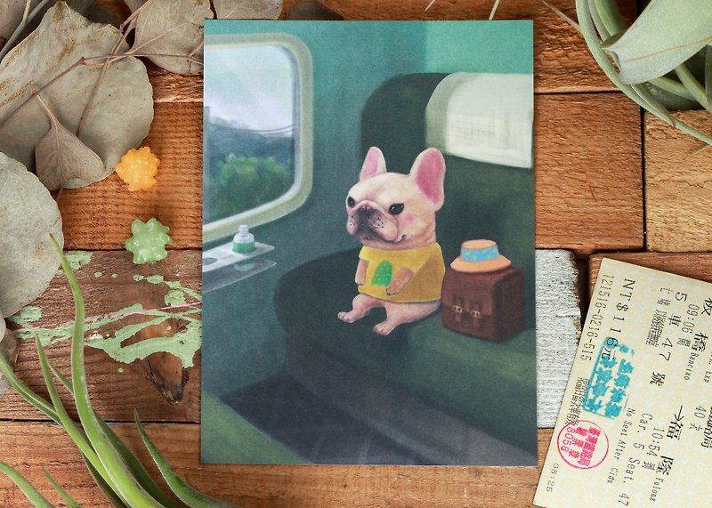 法斗插画明信片 - 喜欢坐在靠窗 麦戈的日常系列 - 卡片/明信片 - 纸 绿色