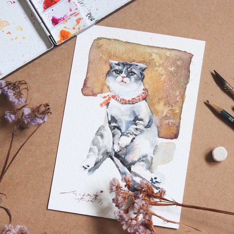 英式水彩 手绘定制宠物肖像画 - 订制画像 - 纸 白色
