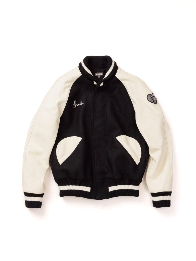 STRIKE VARSITY JACKET - ITALIAN MELTON - 男装外套 - 真皮 黑色