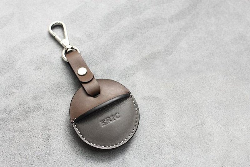 gogoro钥匙皮套 活动钩环款式 深咖啡色+灰色定制化 - 钥匙链/钥匙包 - 真皮 