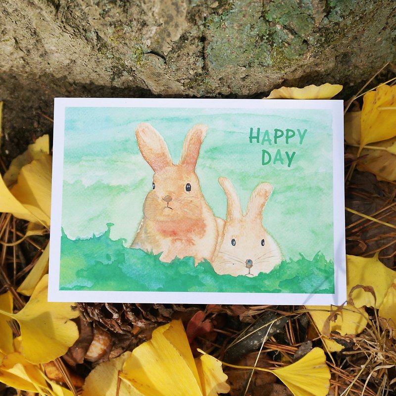明信片 卡片 水彩画作 兔子 可爱 动物 贺卡 - 卡片/明信片 - 纸 绿色