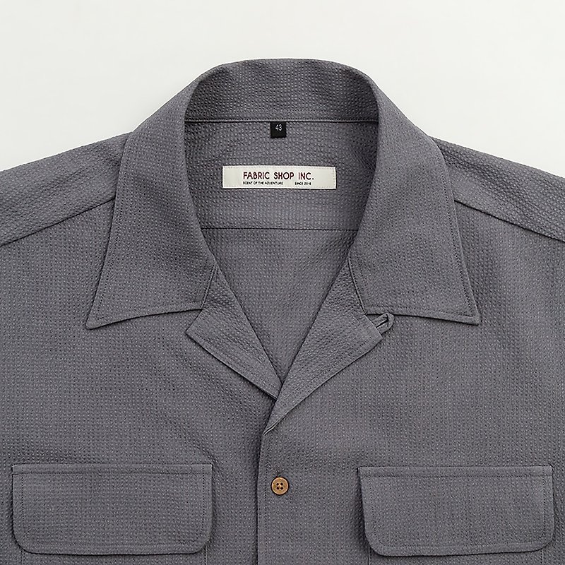 日本產科技面料泡泡纱面料 古巴领短袖衬衫 美式復古 经典灰 - 男装上衣/T 恤 - 棉．麻 灰色