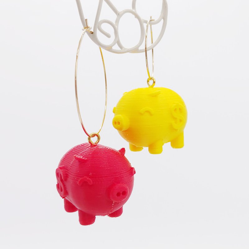 大千设计 3D 打印 猪年 招财 钱猪 耳环/夹 定制 谢师宴 - 耳环/耳夹 - 其他材质 多色