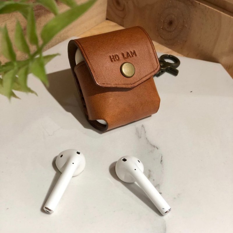 客制可刻名 Apple AirPods 2代 1代 充电盒皮革保护套 真皮耳机盒 - 耳机 - 真皮 多色