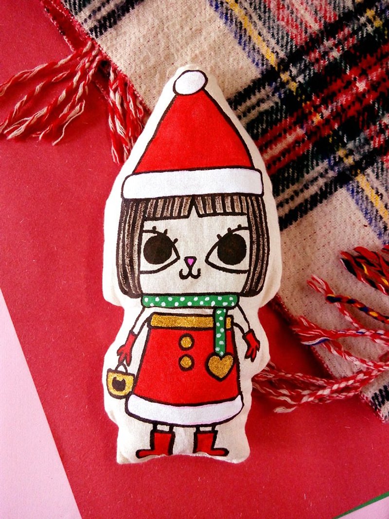 美美猫圣诞抱抱揽枕玩偶手绘手作定制款cushion公仔 - 玩偶/公仔 - 棉．麻 白色