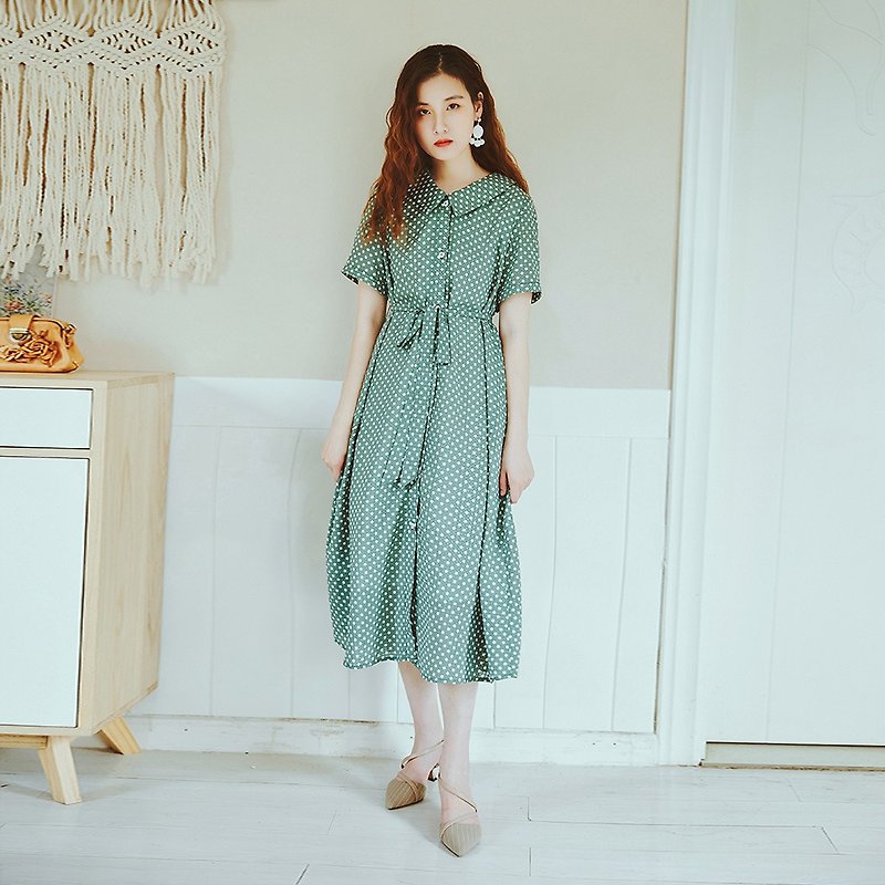 2018夏季新款女装衬衫式波点连身裙洋装 - 洋装/连衣裙 - 其他材质 绿色