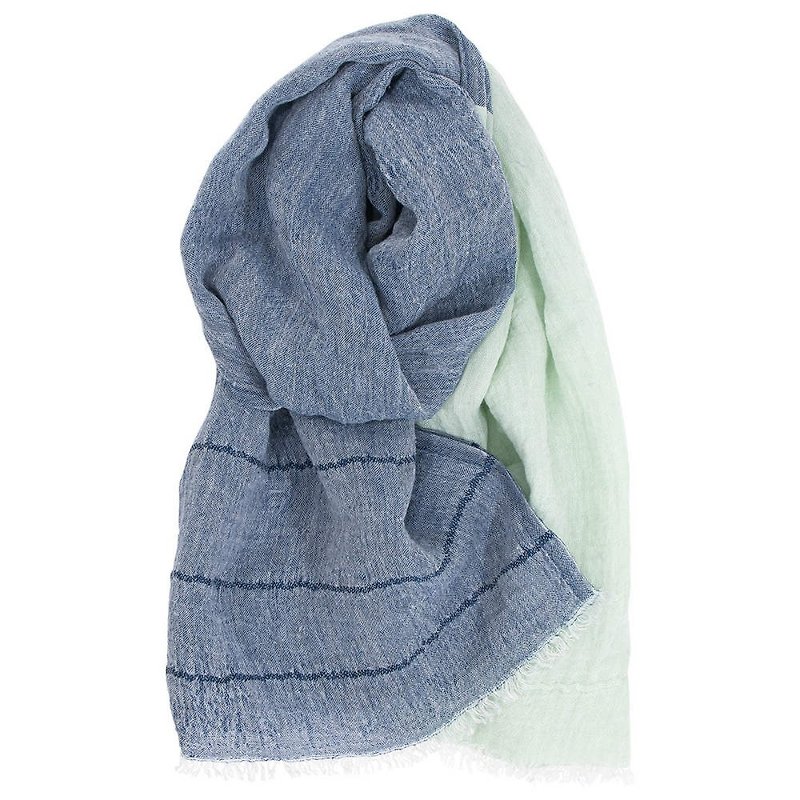 TSAVO亚麻薄围巾 (蓝莓薄荷) - 围巾/披肩 - 棉．麻 蓝色