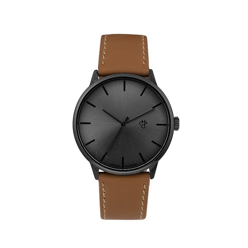 Chpo Brand 瑞典品牌 - Khorshid系列 黑表盘棕皮革 手表 - 男表/中性表 - 人造皮革 咖啡色