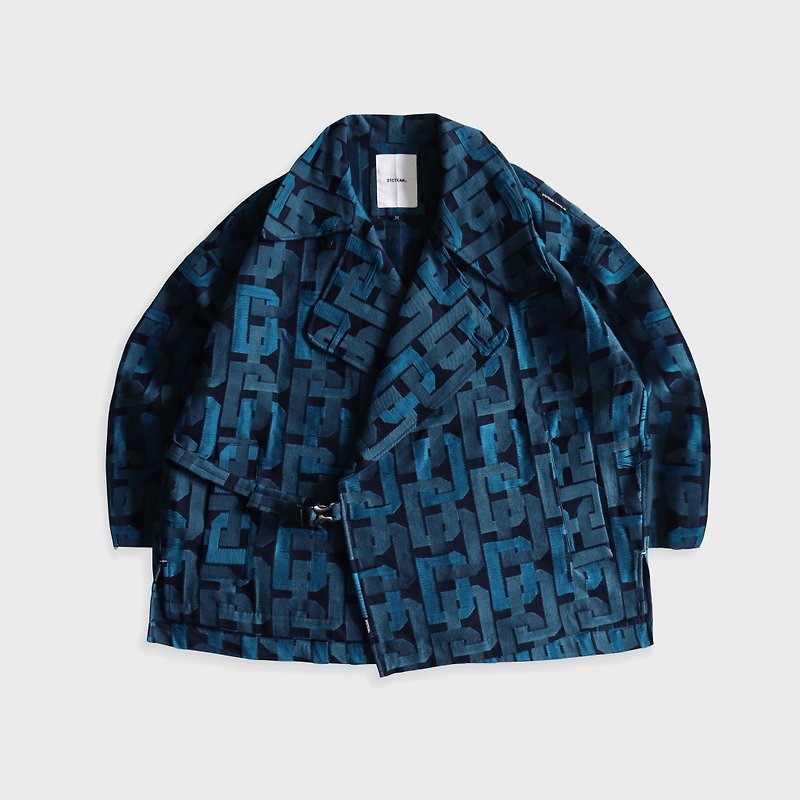 DYCTEAM - Multi color D pattern short trench coat - 男装外套 - 棉．麻 蓝色