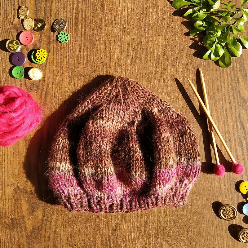 手工纯羊毛毛线帽-樱桃巧克力 - 帽子 - 羊毛 