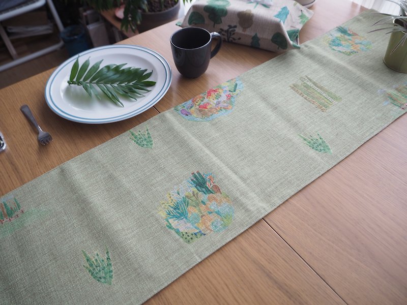 绿绿小岛天然棉麻居家装饰桌旗 - 餐垫/桌巾 - 棉．麻 绿色