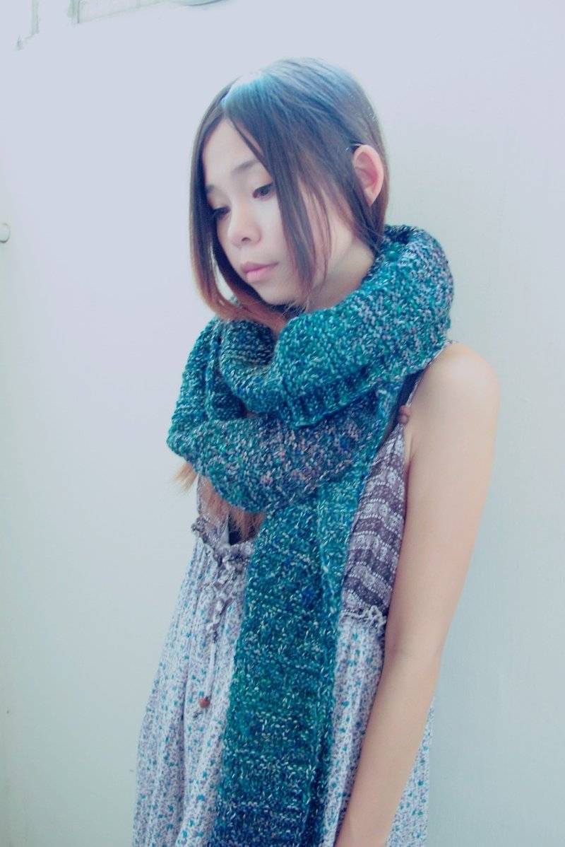 Lan毛线围巾(绿蓝花纱) - 围巾/披肩 - 其他人造纤维 绿色