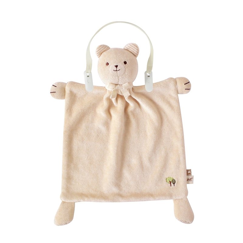 【SISSO有机棉】彩棉咖咖熊安抚手帕巾+多用途围兜夹组 - 玩具/玩偶 - 棉．麻 咖啡色