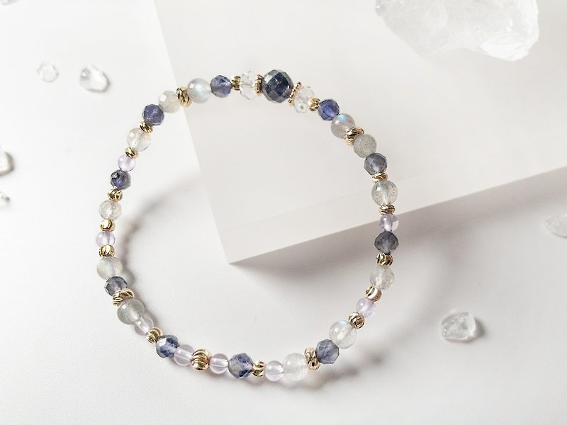 沉稳魅力－堇青石 | 拉长石 | 白水晶 | 紫水晶 | 天然石手珠 - 手链/手环 - 宝石 灰色