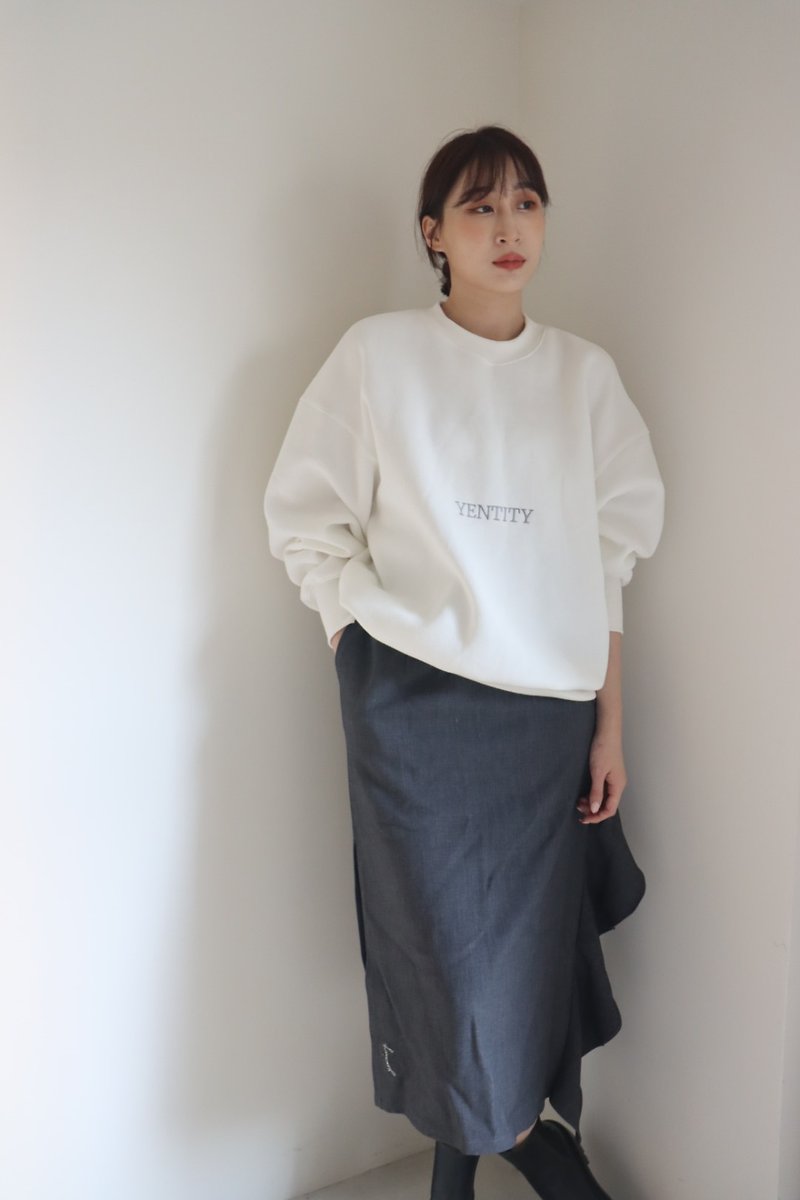 White embroidered sweatshirt - 中性连帽卫衣/T 恤 - 棉．麻 