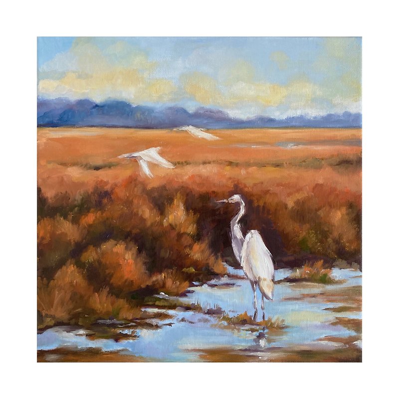 Marsh Birds artwork  Egrets original oil painting Wildlife painting - 墙贴/壁贴 - 其他材质 