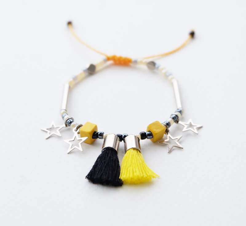 Yellow black tassel star string bracelet  - 手链/手环 - 其他材质 黄色