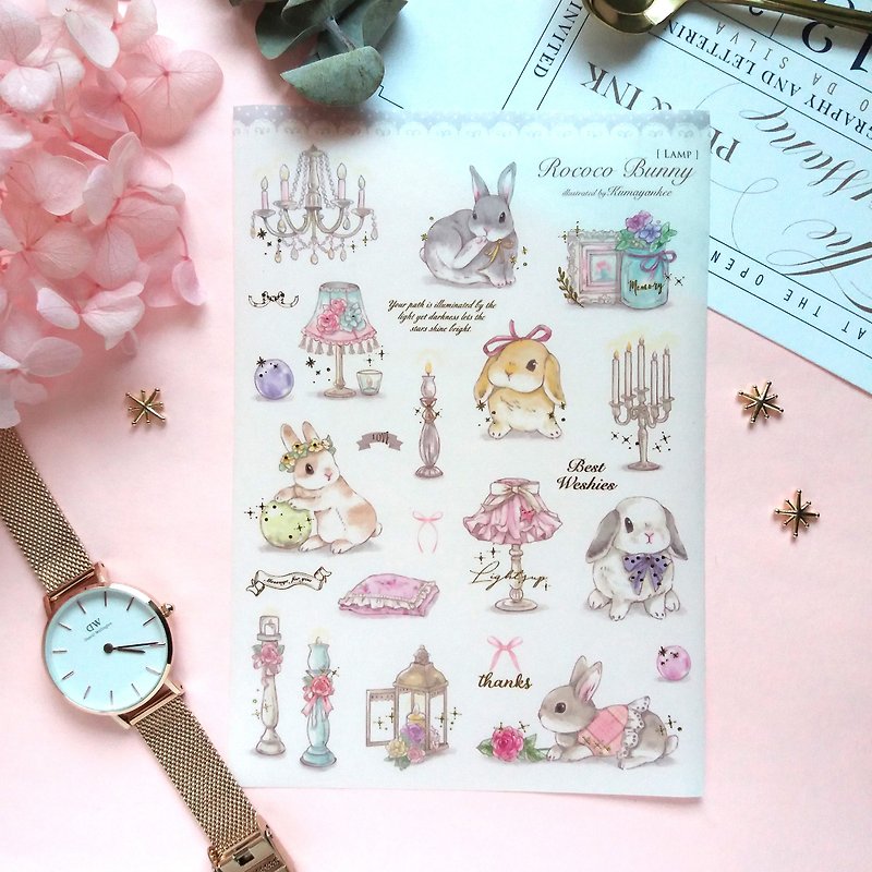 Rococo Bunny - 烫金和纸贴纸 - 贴纸 - 纸 粉红色