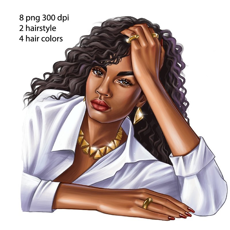 African american png clipart, Black girl digital illustration,Planner woman - 电子手绘真人画像/绘画/插画 - 其他材质 