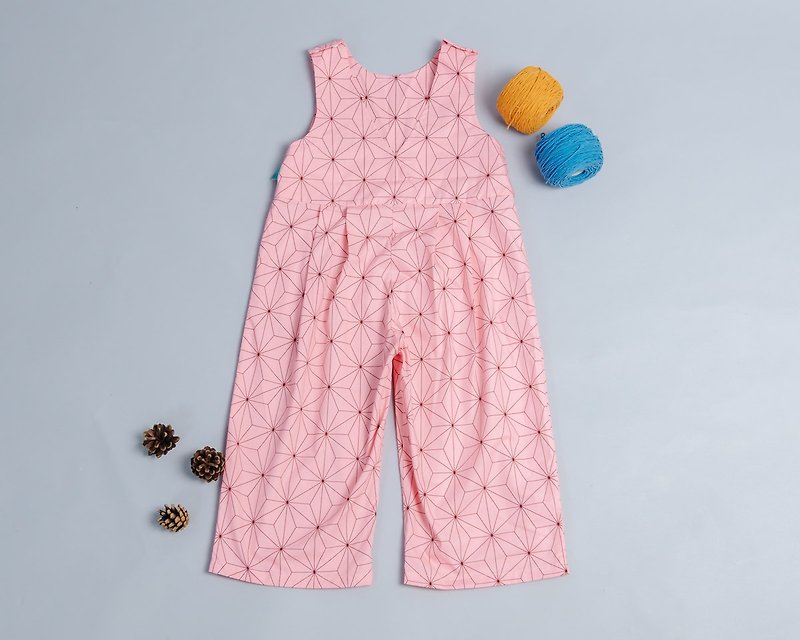 棉．麻 童装裙 粉红色 - 小v肩扣宽管长裤-和风7 防蚊儿童 长裤