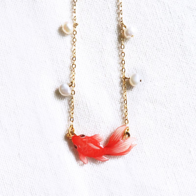 淡水 珍珠 金鱼 项链 - 项链 - 塑料 红色