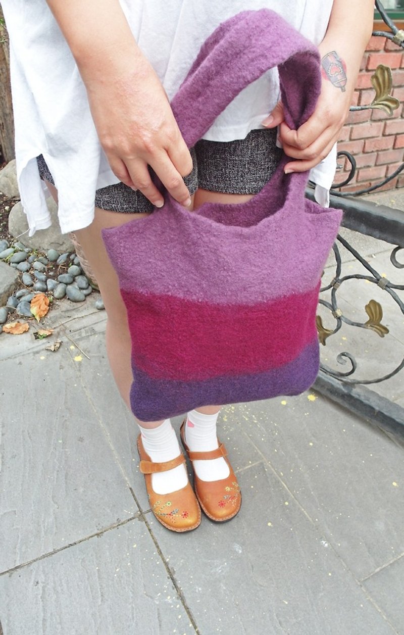 miniyue 羊毛毡 紫色系 三色渐层手提包 台湾制造 全手工 - 手提包/手提袋 - 羊毛 紫色