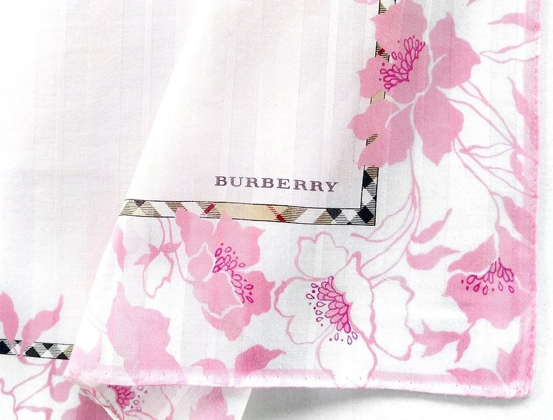 Burberry Vintage Handkerchief Floral Border Women Gift 19.5 x 19.5 inches - 手帕/方巾 - 棉．麻 粉红色