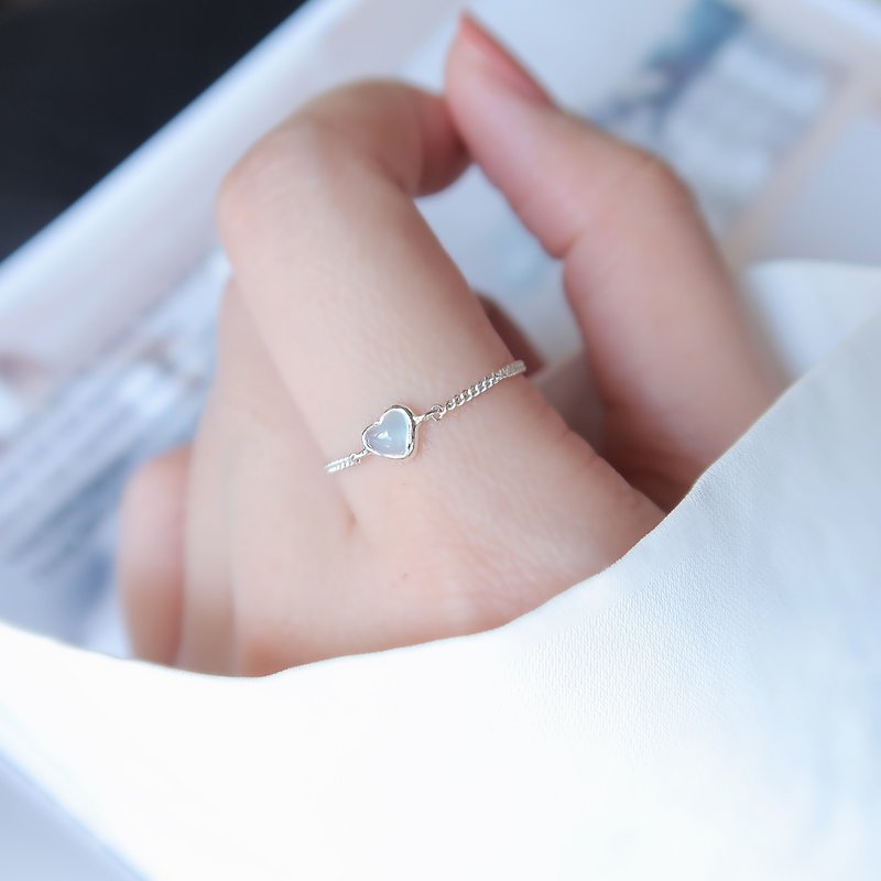 925纯银 天空蓝 拓帕石 链戒 戒指 可调整 免费送礼包装 - 戒指 - 纯银 蓝色